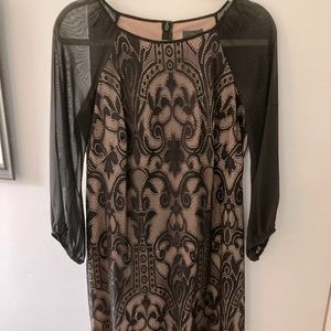 Adrianna Papell black lace dress size 8 with sheer sleeves